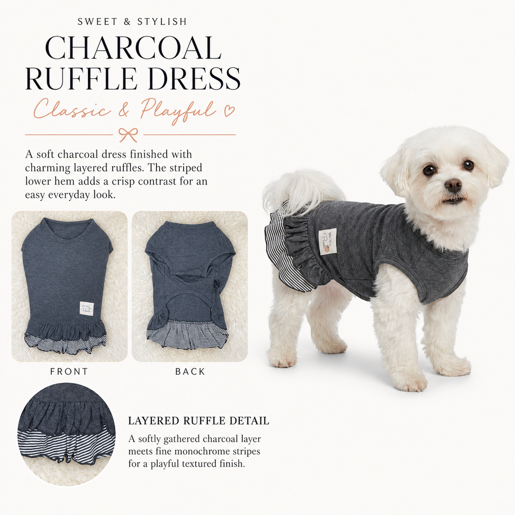 Charcoal Ruffle Dress Classic And Playful
