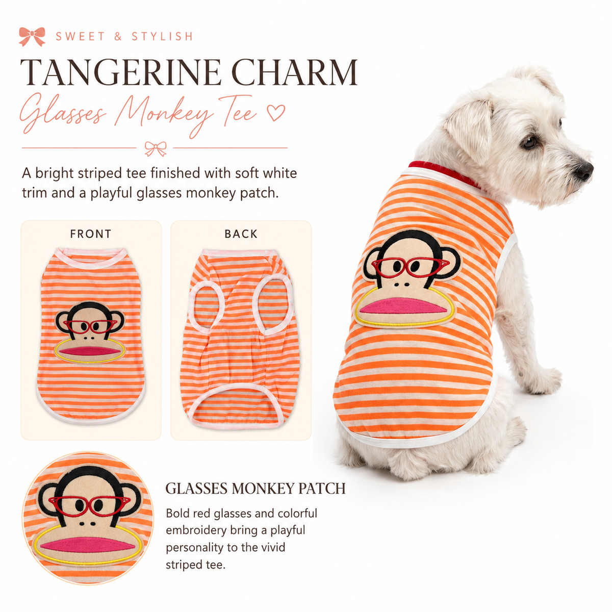 Tangerine Charm Glasses Monkey Tee